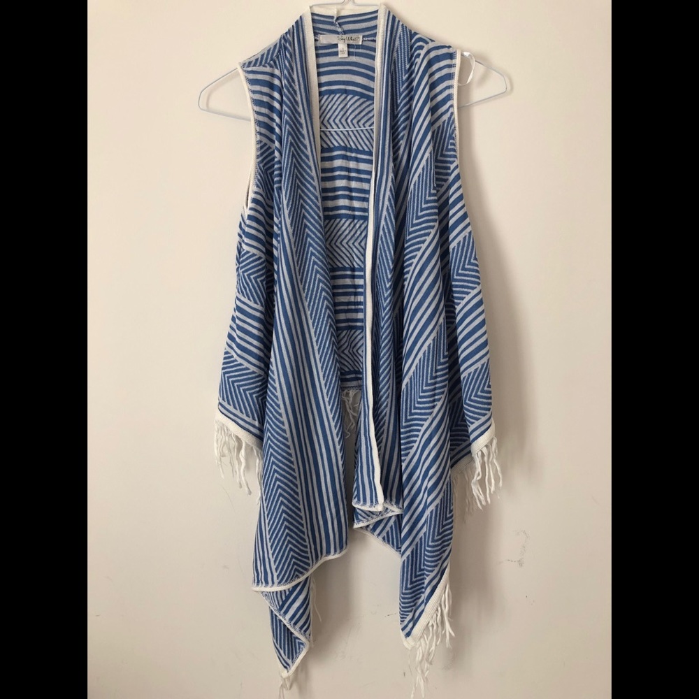 Blue & White Striped Long Vest